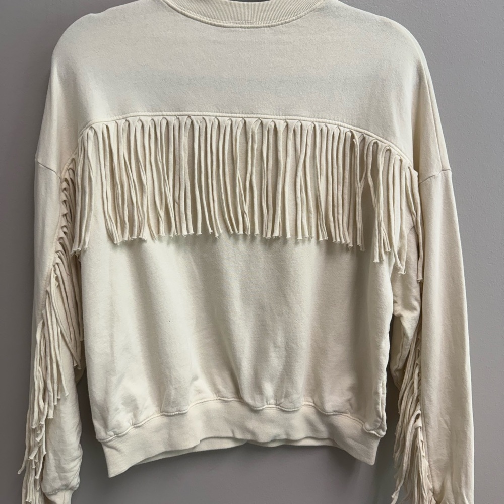 Clare V Cream Fringe Sweatshirt